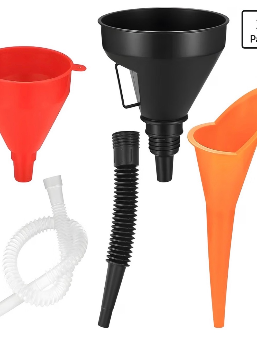 Multi-Color Plastic Funnel Set for Home and Auto - Black, Red, Orange